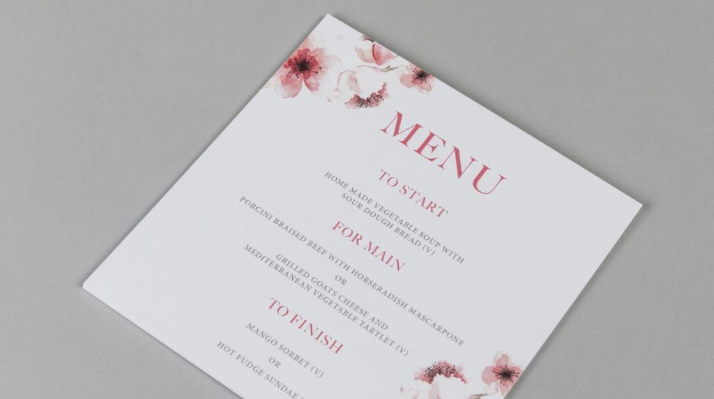 Flat Wedding Menus